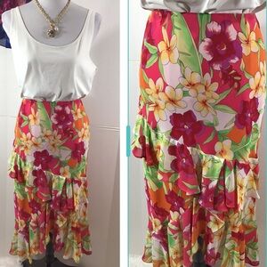 Chaps Pink and Red hi/low ruffle skirt M